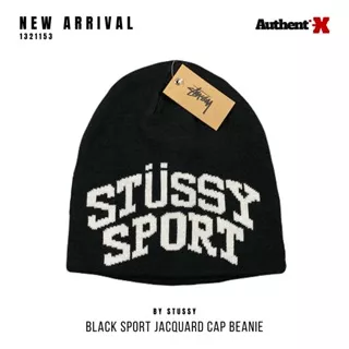 STUSSY SPORT JACQUARD SKULLCAP BEANIE HAT - BLACK