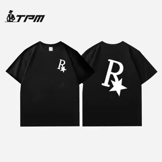 TPM Korean Style T-shirt Oversize R Star Print Pattern Atasan Kaos Hitam