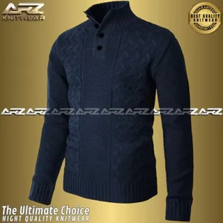 [NAVY BLUE] Sweater Rajut Pria Eksklusif Turtleneck - Sweater Rajut Kerah Tinggi - Sweater Rajut Longneck