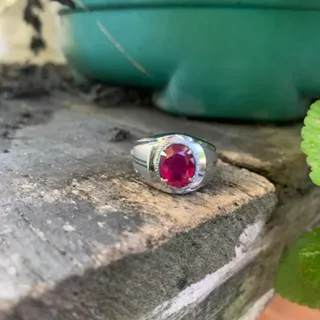 Cincin Natural Ruby Red Pigeon Blood Memo Lab Ring Monel Doff Perak Handmade Size 7