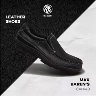 Max Baren's 9632 Black Leather Shoes Mules Slip On Sepatu Pantofel Pria Casual High Quality Best Seller