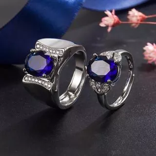 FEATHER HONGKONG - ( FREESIZE ) - COUPLE BLUE - Cincin Unisex Cowok Pria Man Couple Wanita Women Lapisan Platinum Jewelry Import Korea Perhiasan Store Aesthetic Aksesoris Diamond High Quality Grade VVS1 6A Berlian GRA Original Platinum