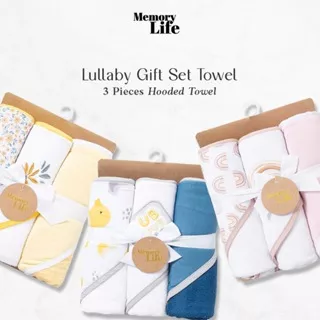 MemoryLife Lullaby Gift Set Hooded Towel 3 in 1 | Hampers Handuk Bayi, Hampers New Born, Kado lahiran Bayi, Baby Gift Set.