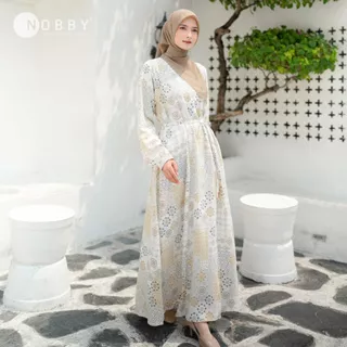 Nobby - Syakila Dress Kuning Gamis Wanita Elegant Look Bahan Silk Dengan Tali Lepas Pasang