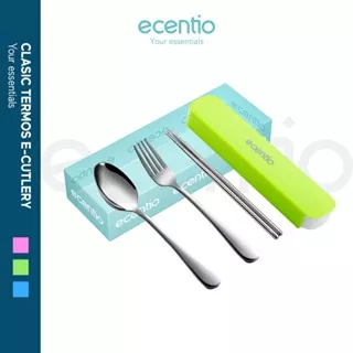 ecentio Alat Makan Set Korea Bahan Stainless Steel 3pcs Set /3Pcs Alat Makan Sendok Garpu Sumpit / Spoon Fork Chopsticks