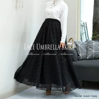 Rok Hitam Panjang Pesta Muslimah Lace Umbrella Skirt Rok Flare Rok Brukat Griyaraditya Almira