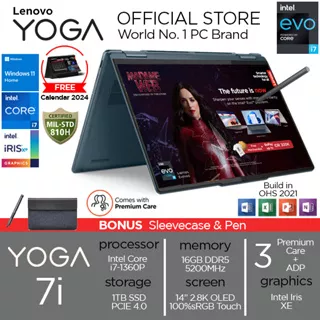 Lenovo Yoga 7i 14IRL8 2in1 Touch Intel Core EVO i7 1360P RAM 16GB 1TB SSD IRISXE Win11+OHS21 14 2.8K OLED 90Hz 100%DCI-P3 Backlit 3Yr PREM+3Yr ADP