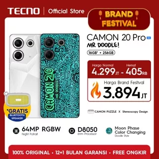 TECNO CAMON 20 Pro 5G 64MP+RGBW, 32MP AI Shining Selfie, MTK D8050 5G / Helio G99, 8+8GB*+256GB, 5000mAh + 33watt, Android 13, Garansi 12+1 Bulan