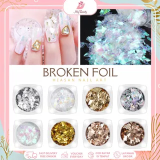 MSY Nail foil korean BROKEN glass gold silver hiasan nailart japan nails foil transfer foil glass kutek gel