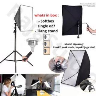 Paket Studio Foto Light Stand 2M + Softbox 1 Socket E27 Lampu Lighting Video Reflektor
