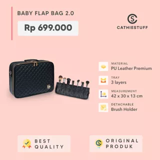 Cathiestuff Baby Flap Bag 2.0|Tas Makeup MUA Premium Leather Elegant Splash Resistant 3 Layer