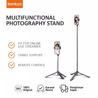 Bonkyo Remote control selfie stick merekam video pendek langsung mengisi cahaya dudukan ponsel desktop tripod lantai