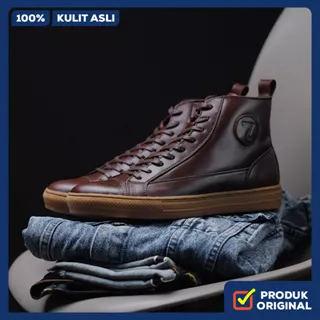 BRAVE BROWN GUM ORIGINAL x REYL MAN Sepatu Kulit Sapi Asli Pria Boots Tinggi Coklat Tali Resleting Casual Formal Klasik Vintage Jalan Kuliah Kerja Touring Riding Motor Classic Zipper Zip Boot Genuine Leather Footwear Big Size Ukuran Jumbo 44 Keren Terbaru