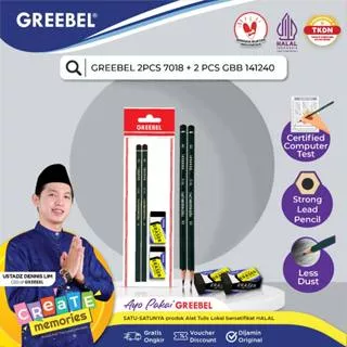 GREEBEL Paket Alat Tulis Pensil/Pensil 2B 7018 2Pcs + Eraser GBB-141240 2Pcs