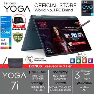 Lenovo Yoga 7i 14IRL8 2in1 Touch Intel EVO i5 1340P RAM 16GB 512GB SSD Win11+OHS21 14 WUXGA OLED HDR500 100%DCI-P3 Backlit 3Yr PREM+3Yr ADP