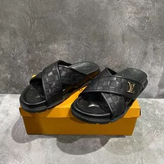 [vvip quality] sandal slide on pria import new arrival sandal pria lv mirror slip on lv unisex slip on lv mirror quality