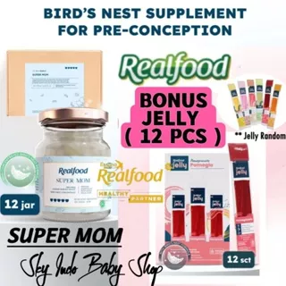 REALFOOD INDONESIA Super Mom ( P.12 Bonus 12 Pcs Jelly ) | Suplemen | Vitamin | Asam Amino | Asam Folat | Asam Sialat | Minuman Sarang Burung Walet | Untuk Promil | BPOM & HALAL