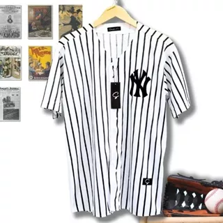 Baju Sport Jersey Baseball Pria Wanita ny salur putih Size L fit Xl - XXL - XXXL