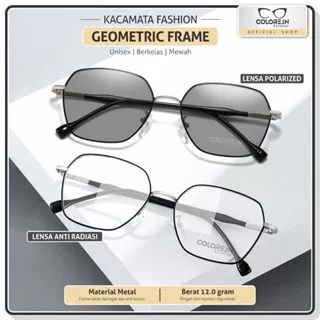 Colore.in Kacamata Anti Radiasi Lensa Minus Photocromic Anti Blueray Wanita Pria Terbaru Kacamata Fashion Anti Silau Frame Geometri Glasses 2885