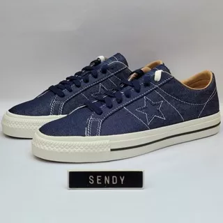 Converse Cons One Star Pro OX Denim Original 100% Ori A04149C Midnight Navy Sepatu Casual Sneakers Sneaker Biru Pria Cowok Mens Keren Kekinian Skate Skateboard