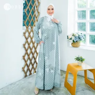 Nobby - Mahsula Dress Gamis Wanita Bahan Finhill Print Kancing Depan Dengan Tali Lepas Pasang
