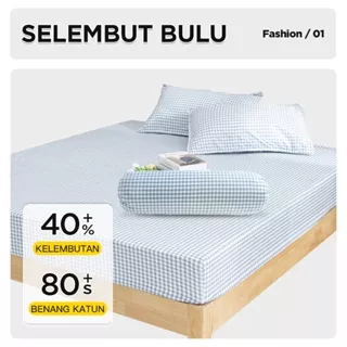 ORANGE Sprei Set READY STOCK COD Tinggi Sprei 25cm 120x200 160x200 180X200 sarung Set motif kotak perlengkapan kamar tidur aesthetic perlengkapan kamar tidur aesthetic