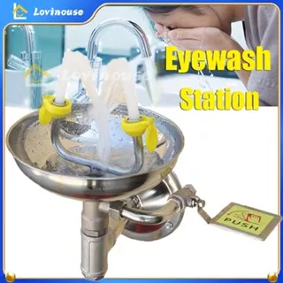 Garansi 1 tahunEyewash Wall mounted Emergency Keran Eye wash 304 Stainless Emergency Shower Eye Safety Faucet bagus