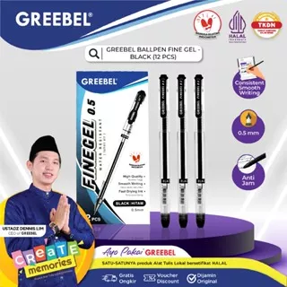 GREEBEL BALLPEN FINE GEL - BLACK/Pen/Pulpen/Bolpoint utk atk kantor kerja kuliah anak