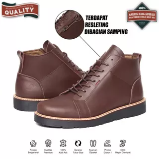 Bradleys Baldev Brown - Sepatu Kulit Pria Sepatu Boot Zipper Resleting