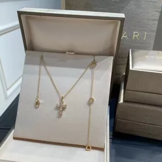 [100% Original] BVLGARI Kalung Liontin Salib Berlian Klasik Rose Gold 18K Wanita