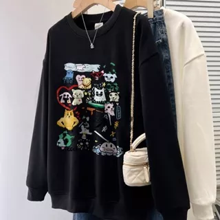 Forteid cetakan dunia binatang/Switer Wanita Oversize Kaos Pola Merek trendi Korean Style Sweater Oversize Crewneck Wanita Crewneck Cewek Aesthetic Sweater Oversized