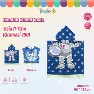 Treehub Handuk Ponco Karakter Bertopi / Handuk Mandi Anak / Hoodie Towel/Baju Handuk Hoodie Topi Renang Anak