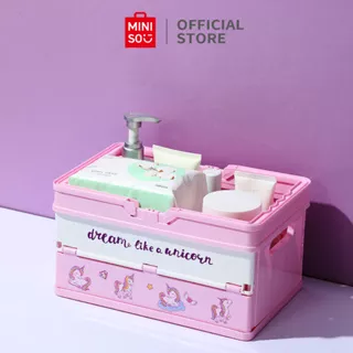 Miniso Unicorn Box Container Keranjang Kotak Penyimpanan Serbaguna Lipat Portable Storage Mainan Dengan Pegangan Tempat Penyimpanan Storage Box