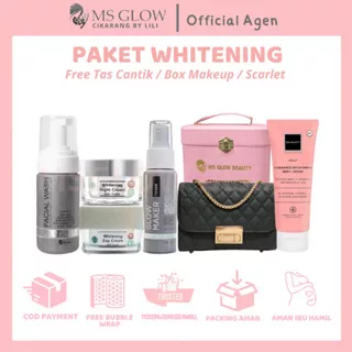 Ms Glow Paket Wajah Whitening Series Skincare Perawatan Wajah Normal, Kusam Original Resmi Free Gift Tas Slingbag Box Makeup