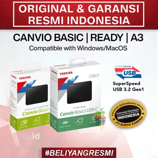 TOSHIBA Canvio Basic - Ready 1TB / A3 USB C 1TB / Canvio Basic - Ready 2TB / Canvio Basic 4TB - External HDD - Garansi Resmi