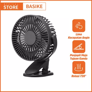 BASIKE Kipas Angin Mini USB Clip Mini Fan Rotating 5-Speed with Powerbank 2400mAh Kapasitas Besar Daya Tahan Baterai 24 jam angin Rotasi 720 Kipas Angin Meja Mini Jepit Portable