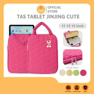 Tas Apple iPad Generasi Gen 1 2 3 4 5 6 7 8 9 Mini Pro Air 9.7 10.5 11 2021 2020 2018 2017 Jinjing Strap Tali Sleeve Bag Cover Tab Tablet Universal Motif Love Warna Pink Hijau Kuning