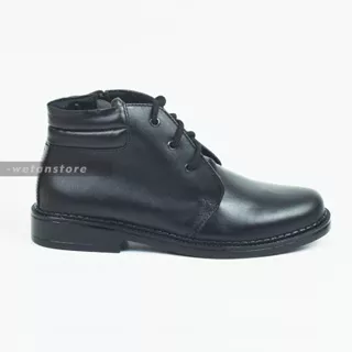 SEPATU Pantofel Boots Kerja Pria - PDH Sepatu Dinas Harian Laki Laki POLISI TNI Security Pakai Resleting Bahan KULIT ASLI Warna Hitam Dengan Ukuran Jumbo Besar BIG SIZE 38 - 44 45 46 - WPDH