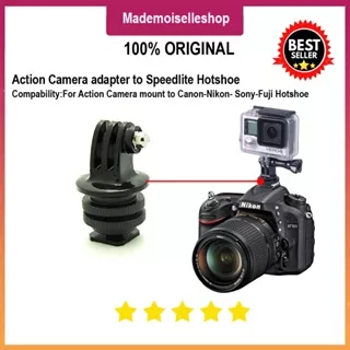 Camera Flash Shoe Mount Adapter for Action Camera - Black - Gopro Adapter to Camera Hotshoe - Double Recording Adapter for Cage L Bracket Rig