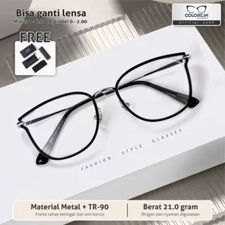 Colore.in Kacamata Anti Radiasi Lensa Minus Photocromic Anti Blueray Wanita Terbaru Kacamata Fashion Metal Bentuk Cat Eye Fashion Glasses Cat Eye Style M2293