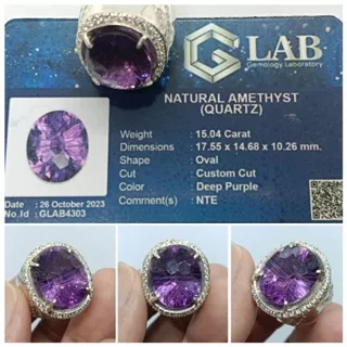 Natural Amethyst Jumbo HQ memo GLI Kecubung Bungur Ring Perak