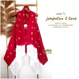 Outer Jumputan Merah Putih Bolero Batik Vest Batik Cardigan Outer Jumputan 2Tone Diansaatro Wanita Modern Batik Kerja Batik Kuliah