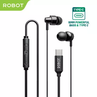 Headset Robot REC240S Headset Wired Earphone Bass Android Kabel Type USB C 3.5 mm Original - Garansi 1 Tahun