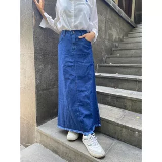 Bawahan Muslim Rok Span Jeans Rawis Panjang Wanita Jasmine Skirt DLINE