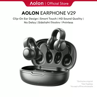 Aolon 100% Ori V29 TWS Earphone klip Telinga Nirkabel Bluetooth Headset HiFi Stereo in-Ear Noise Reduc Earbud Dengan Mic