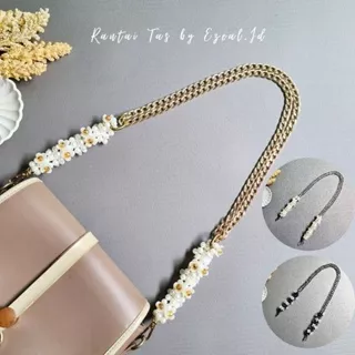 Tali Rantai Tas Gold Premium Silver Selempang Panjang Pendek mix Mutiara Rantai Tas Bahu Unik Anti Karat Tali Rantai Bag Tas Unik Top Handle Bag Panjang Tote Bag Pendek Cristal Flowers Tali Rantai Tas Wanita Handmade