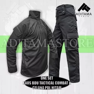 Satu Set Setelan Baju Kaos BDU Tactical Combat dan Celana PDL Cargo Hitam Panjang Pria