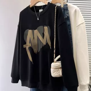 Forteid Sweater Lengan Panjang Oversized Street Style Korean Style/Switer Wanita Oversize Kaos Pola cetakan cinta Korean Style Sweater Oversize Crewneck Wanita Crewneck Cewek Aesthetic Sweater Oversized