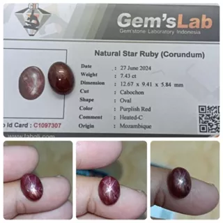 Natural Ruby star Mozambique Afrika Tajam 7,4ct plus memo GLI