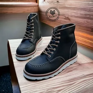 Hard Motion Radington Hitam Sepatu Boots Moc Toe Pria kulit Asli Premium Best Quality Italian Crazy Horse Leather